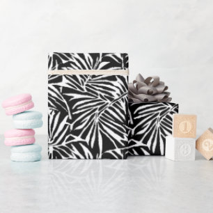Black And White Tropical Leaf Repeating Pattern Wrapping Paper