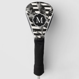 Black and White Tropical Leaves Golf Head Cover