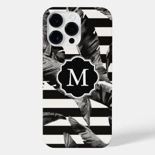 Black and White Tropical Leaves iPhone 14 Pro Max Case