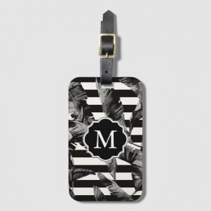 Black and White Tropical Leaves Luggage Tag
