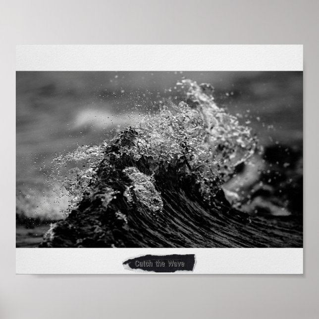 Black and White Tropical Ocean Wave Printable Art Poster (Front)