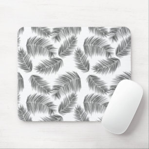 Black and White Tropical Palm Leaves Pattern Mouse Pad