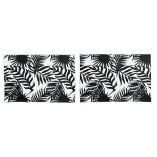 Black and White Tropical Palm Leaves Print Pillow Case