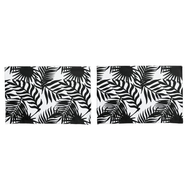 Black and White Tropical Palm Leaves Print Pillow Case (Front-Set)