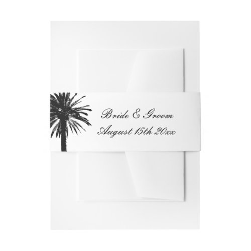 Black and white tropical palm tree beach wedding  invitation belly band