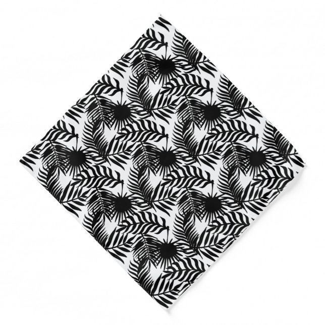 Black and White Tropical Palm Tree Leaves Bandana (Front)