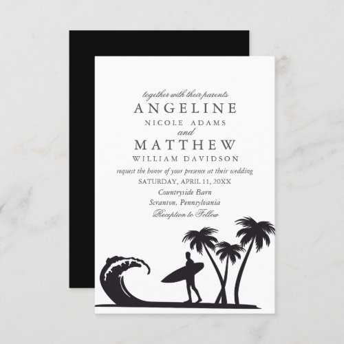 Black and White Tropical Palm Tree Wedding Card