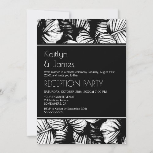 Black and White Tropical Palm Wedding Reception Invitation