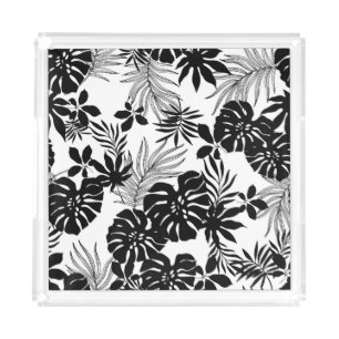 Black and White Tropics: Silhouetted Nature Acrylic Tray