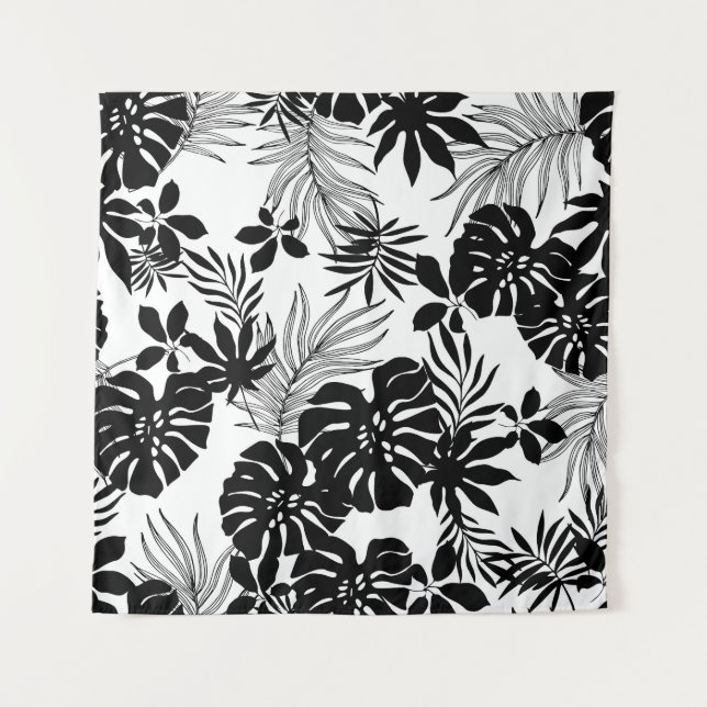Black and White Tropics: Silhouetted Nature Tapestry (Front)