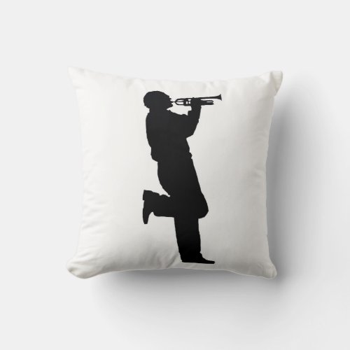 Black and White Trumpet Jazz Musician Throw Pillow