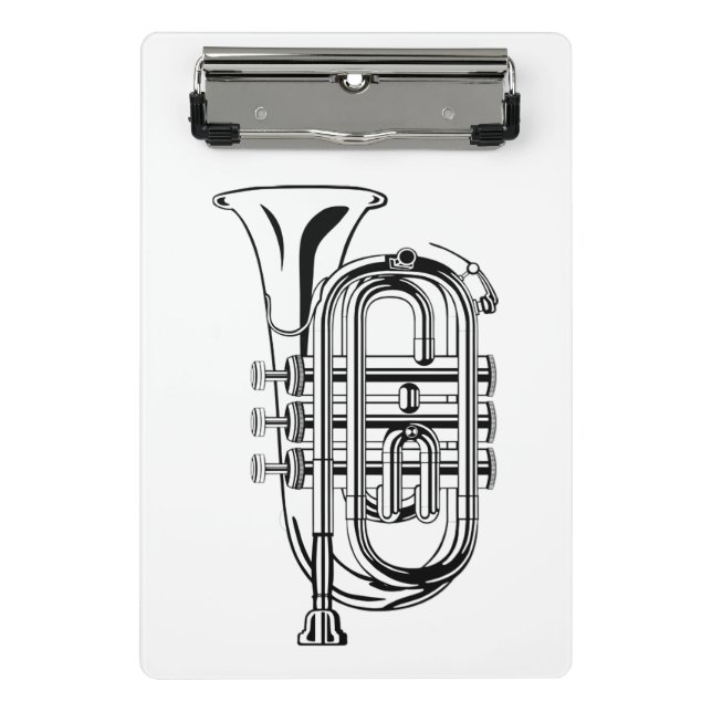 Black and White Trumpet Sketch Musical Instrument Mini Clipboard (Front)
