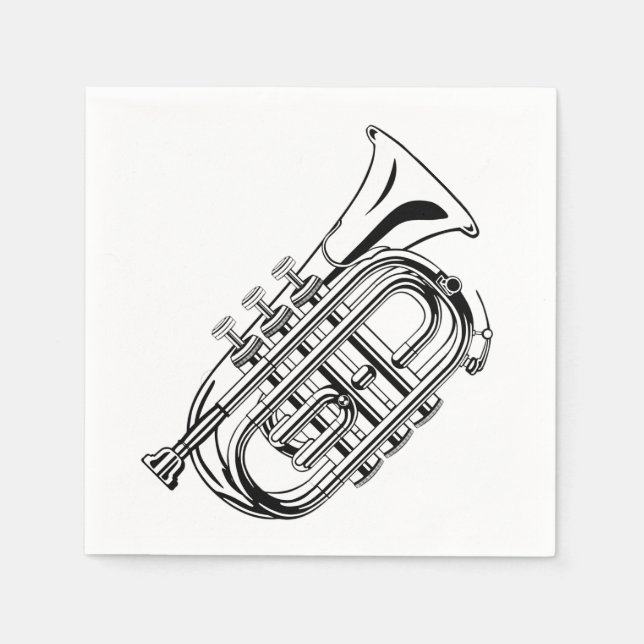 Black and White Trumpet Sketch Musical Instrument Napkins (Front)