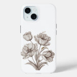 black and white tulip sketch iPhone 15 case