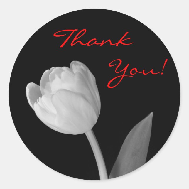 Black and White Tulip, Thank, You! Classic Round Sticker (Front)