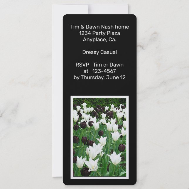 BLACK AND WHITE TULIPS  CUSTOMIZABLE  INVITATION (Back)