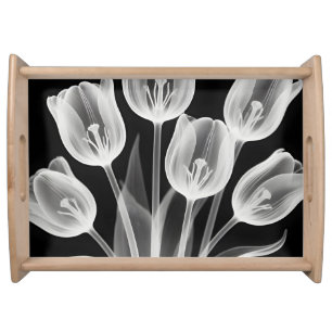 Black and White Tulips Elegant Monochrome Serving Tray