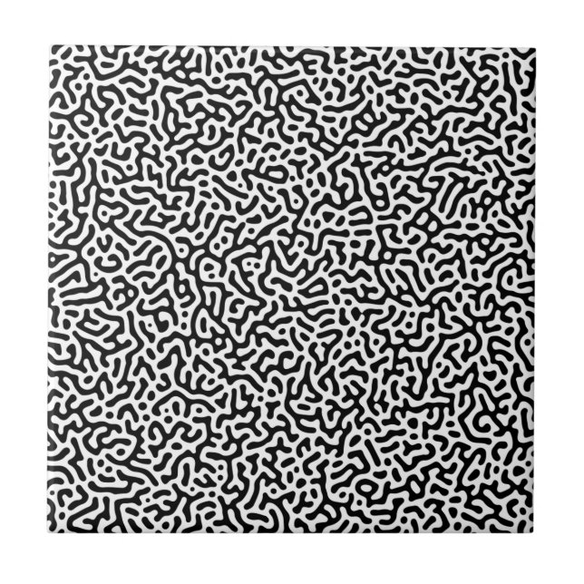Black and White Turing Pattern Ceramic Tile (Front)