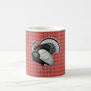 Black and White Turkey Orange Plaid Thanksgiving Coffee Mug