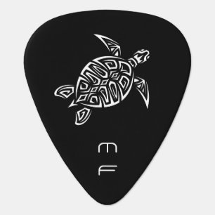 Black And White Turtle Initials Vector Guitar Pick