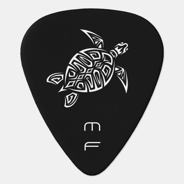 Black And White Turtle Initials Vector Guitar Pick (Front)