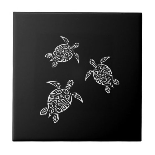 Black And White Turtles Tatoo Animal Ceramic Tile