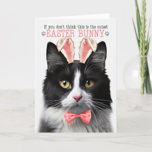 Black and White Tuxedo Cat Bunny Ears for Easter Holiday Card