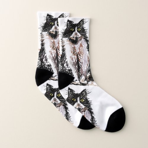 Black and White Tuxedo Cat Cats Cute Socks