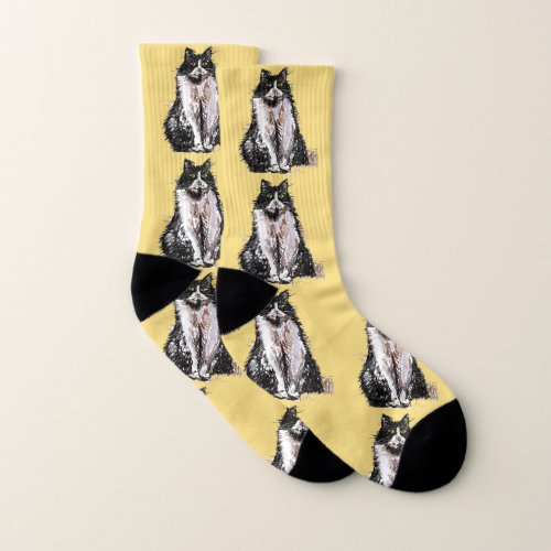 Black and White Tuxedo Cat Cats Cute Yellow Socks