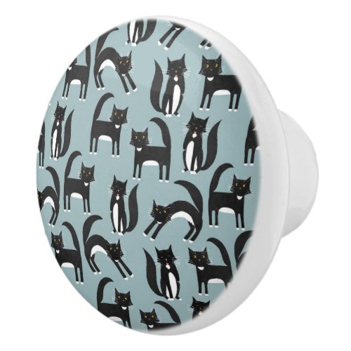 Black and White Tuxedo Cat Ceramic Knob