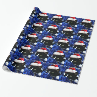 Black and white tuxedo cat christmas hat tinsel wrapping paper
