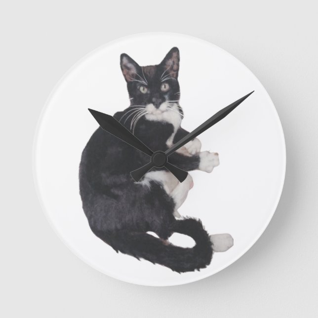Black and white Tuxedo cat clock (Front)