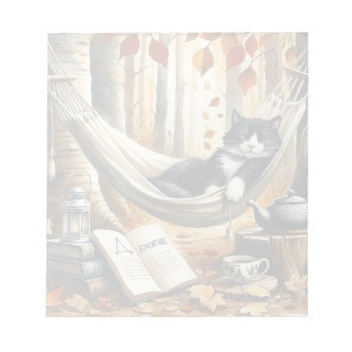 Black and White Tuxedo Cat Dreaming of Adventure Notepad