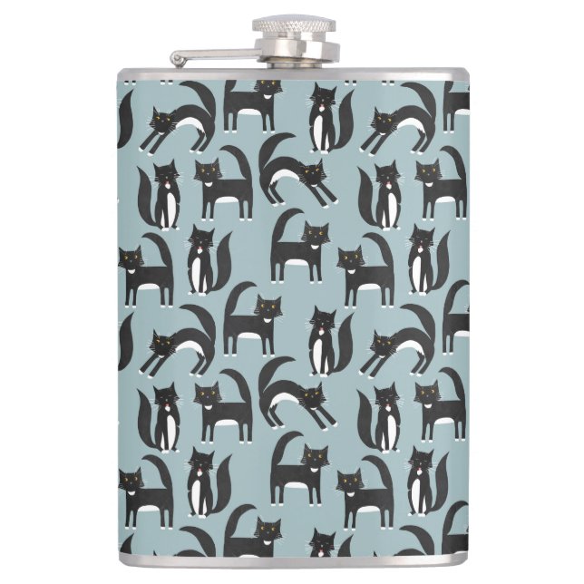 Black and White Tuxedo Cat Flask (Front)