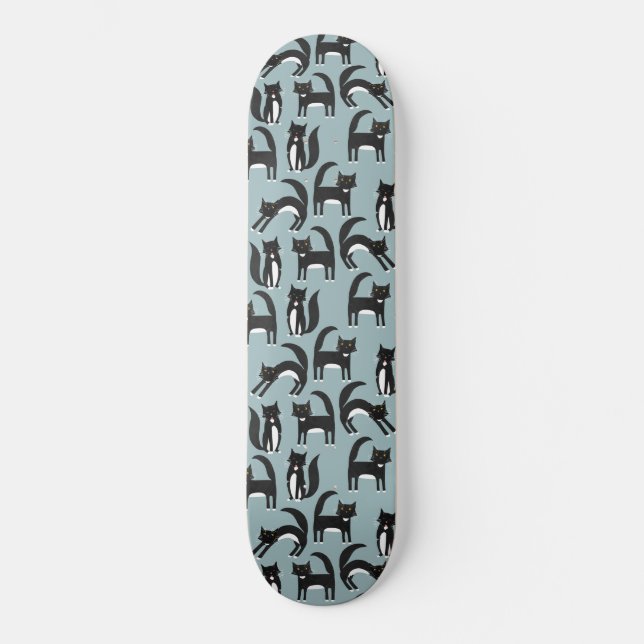 Black and White Tuxedo Cat Fun Pattern Skateboard (Front)