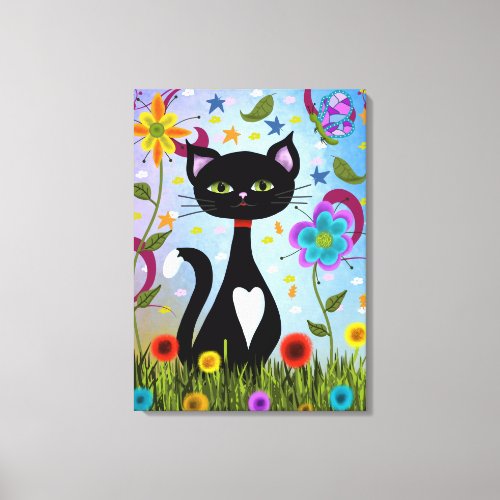 Black And White Tuxedo Cat In A Garden Canvas Print