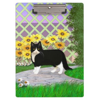 Black And White Tuxedo Cat In The Garden Clipboard by AutumnRoseMDS at Zazzle
