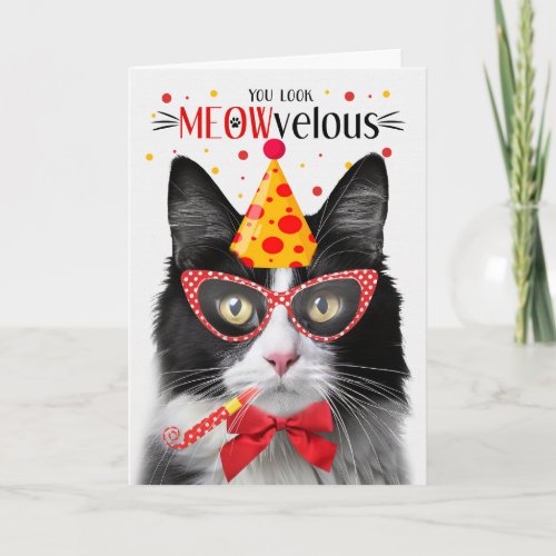 Black and White Tuxedo Cat MEOWvelous Birthday Card
