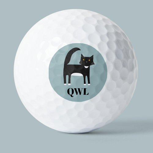 Black and White Tuxedo Cat Monogram Golf Balls