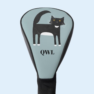 Black and White Tuxedo Cat Monogram Golf Head Cover