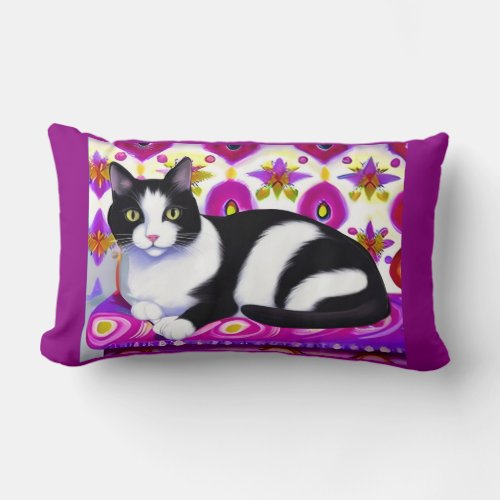 Black and White Tuxedo Cat on a Cushion 