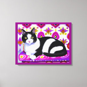 Black and White Tuxedo Cat on a Cushion Canvas Print