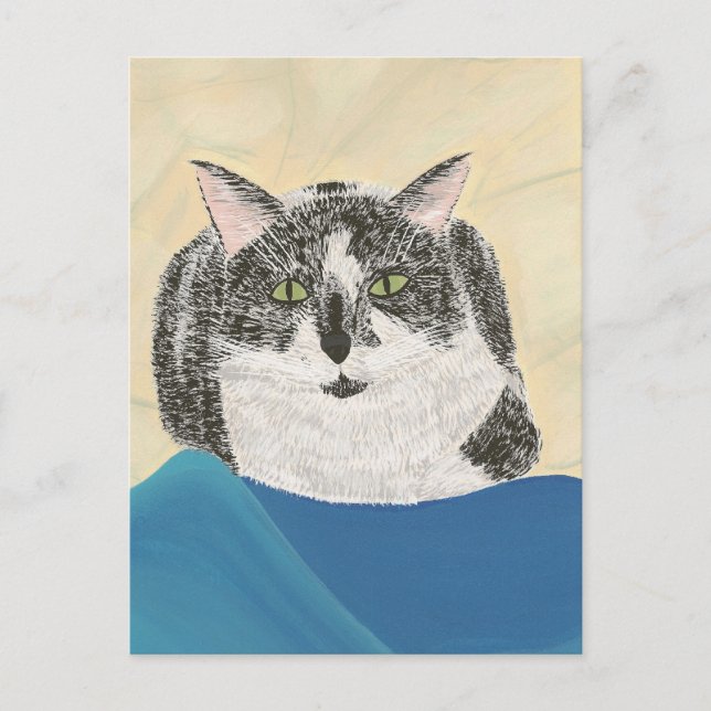 Black and White Tuxedo Cat Painting Postcards (Front)