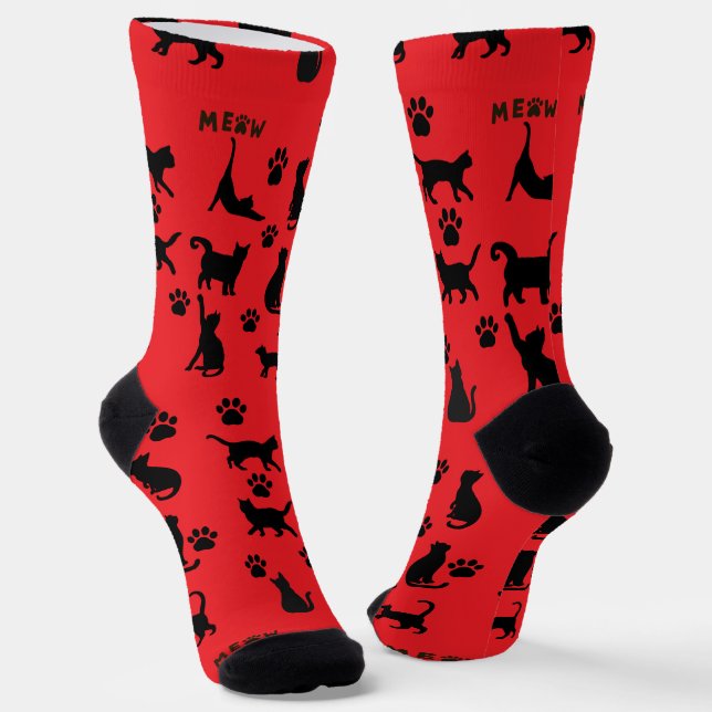 Black and White Tuxedo Cat Patterned Socks Gift (Angled)