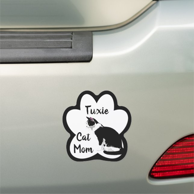 Black and White Tuxedo Cat Personalized Car Magnet (In Situ)