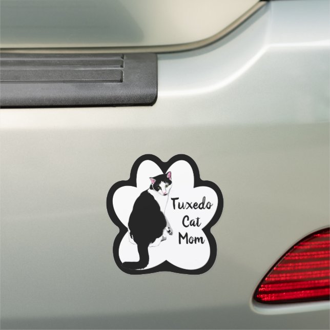 Black and White Tuxedo Cat Personalized Car Magnet (In Situ)