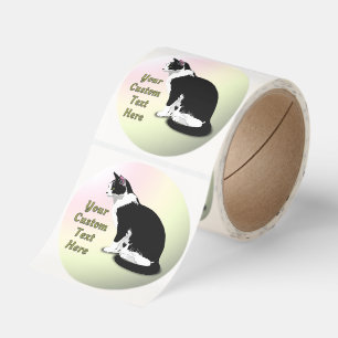 Black and White Tuxedo Cat Personalized Classic Round Sticker