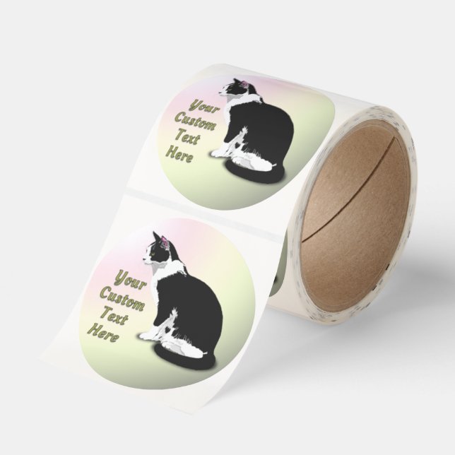 Black and White Tuxedo Cat Personalized Classic Round Sticker (Roll)