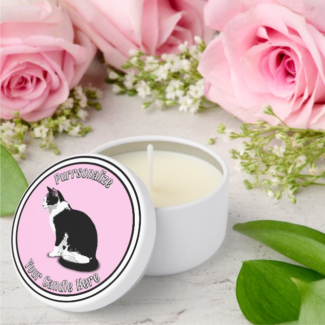 Black and White Tuxedo Cat Personalized Mini Candle Favors (Insitu (Wedding))
