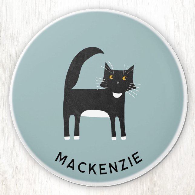 Black and White Tuxedo Cat Personalized Name Ceramic Knob (Fun personalized custom name black and white tuxedo cat ceramic door knob for animal and pet lovers)